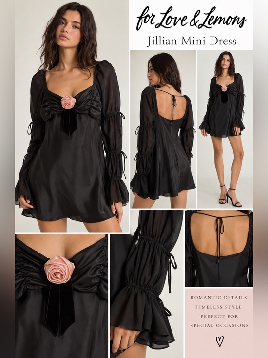 For Love And Lemons Dresses & Skirts - NWT For Love & Lemons Jillian Mini Dress Black Pink Rosette L $239